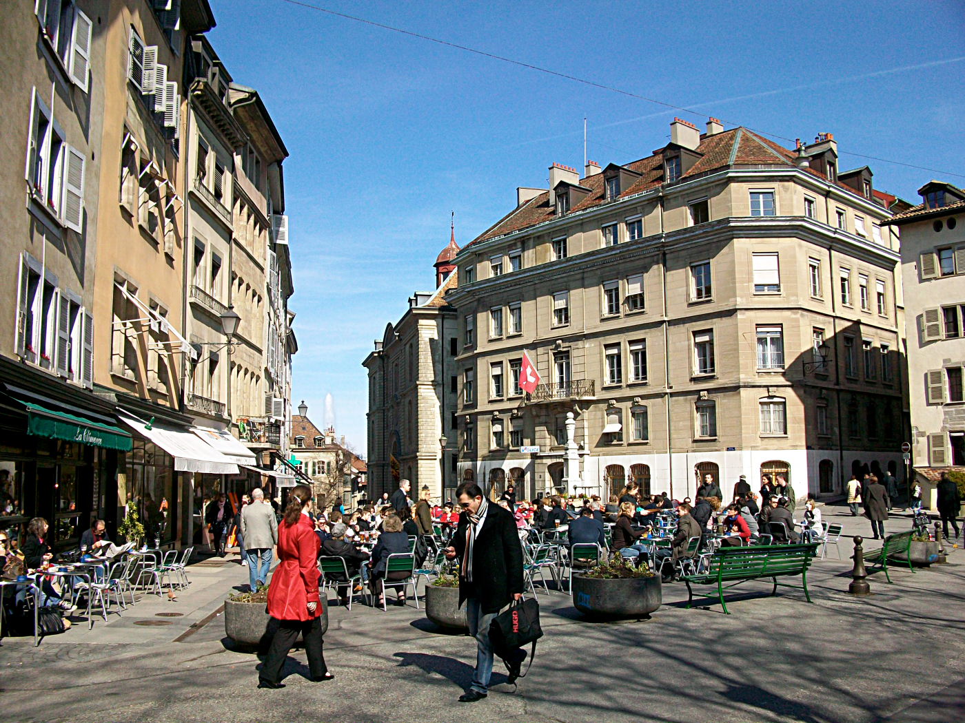 Geneva plaza with cafes